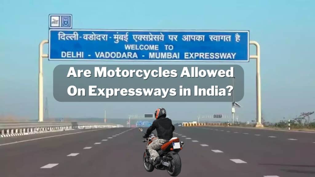 Motorcycle With Delhi Mumbai Expressway Board Sign